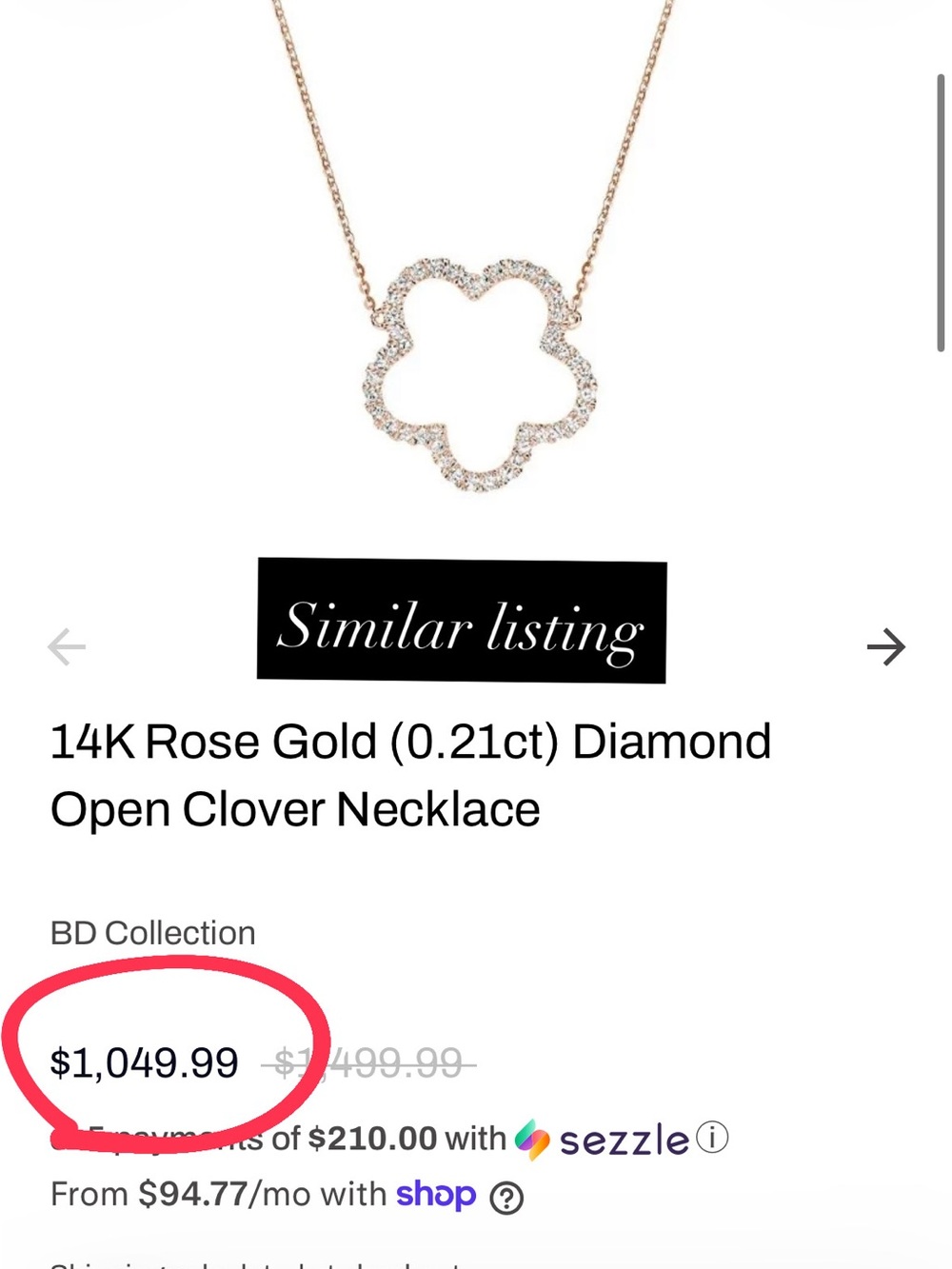 Delicate Rose Gold Clover Pendant Necklace with pave diamonds. - Picture 8 of 8